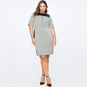 Eloquii Premier Bi-Stretch Faux Leather Mix Work Dress Gray Black Size 22
